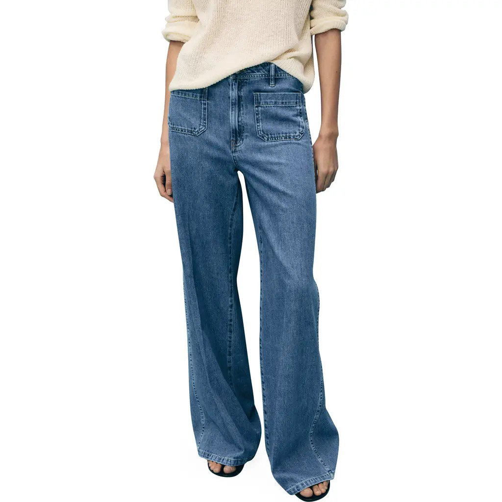 MANGO Patch Pocket High Waist Wide Leg Jeans in Medium Blue at Nordstrom, Size 10 | Nordstrom