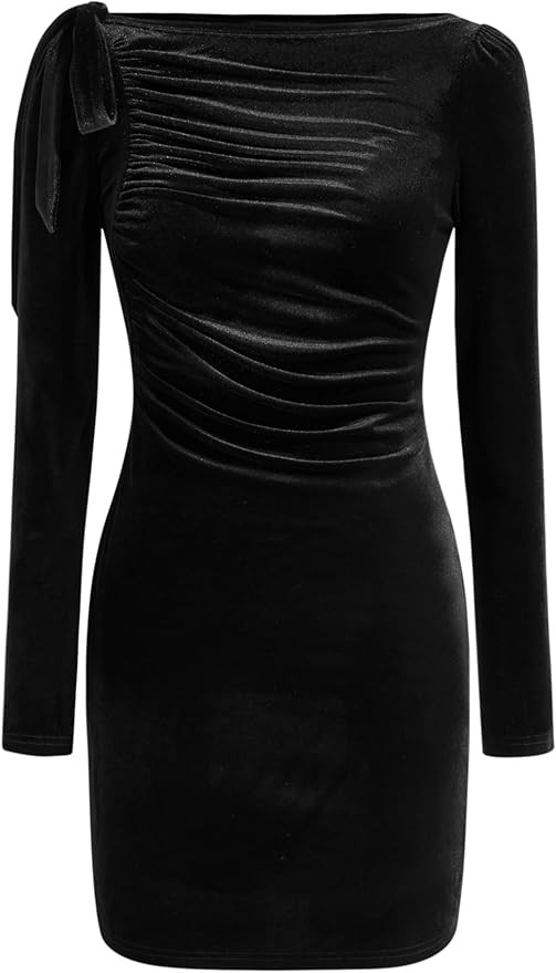 CIDER Velvet Mini Dress Women's Long Sleeve Bodycon Ruched Party Dress | Amazon (US)
