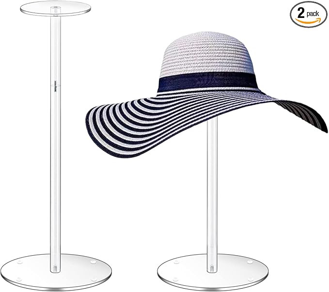 Acrylic Hat Stand and Wig Display Rack, 2pcs 17" Clear Hat Stands, Adjustable Height Hat Holder, ... | Amazon (US)