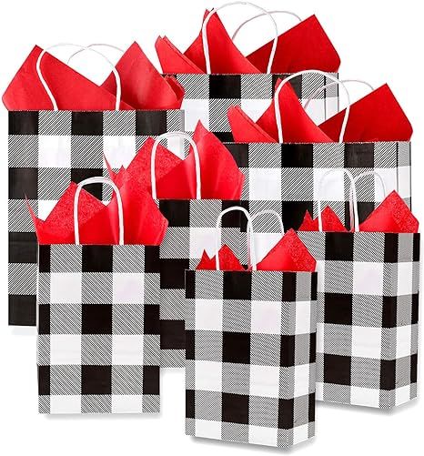 Whaline 24 Pack Christmas Paper Bags with 24 Sheets 20 x 20" Red Tissue Paper, Gift Wrapping Set ... | Amazon (US)