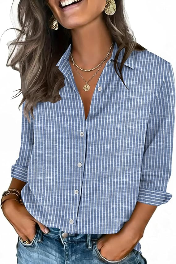 Amazon.com: Zeagoo Button Up Shirt Women 3/4 Sleeve Tops Dressy Casual Blouses V Neck Business Wo... | Amazon (US)