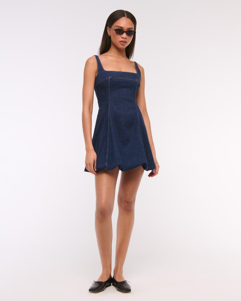 Squareneck Bubble Hem Denim Mini Dress | Abercrombie & Fitch (US)