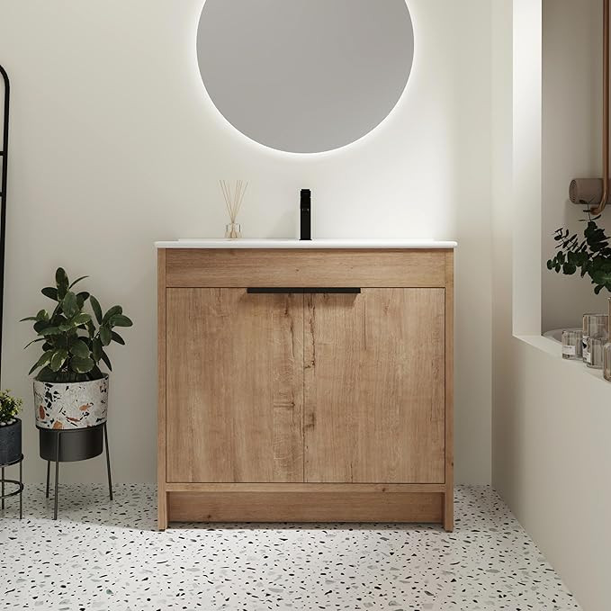 SSLine 36-Inch Bathroom Vanity with Sink Mid-Century Bathroom Vanities with Top Basin Floor Wood ... | Amazon (US)