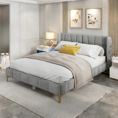 Upholstered Bed With Wing Headboard And Metal Legs | Wayfair North America
