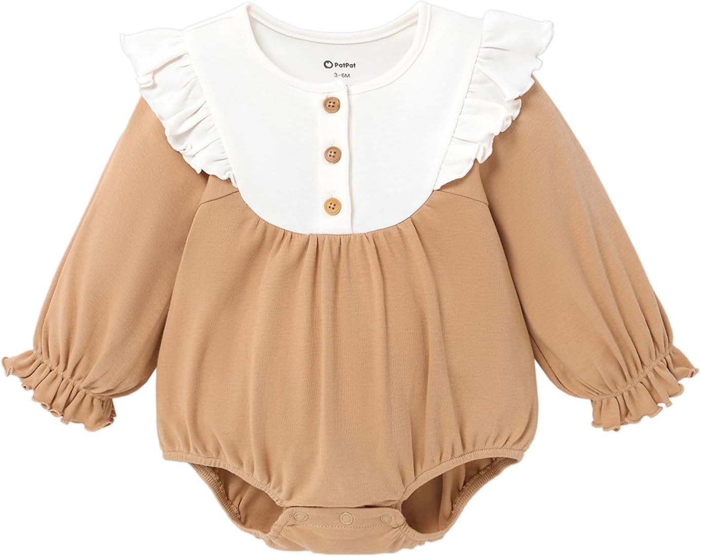 PATPAT Baby Girl Romper Bubble Ruffle Long Sleeve Infant Outfits Organic Cotton Bodysuit Fall Clo... | Amazon (US)