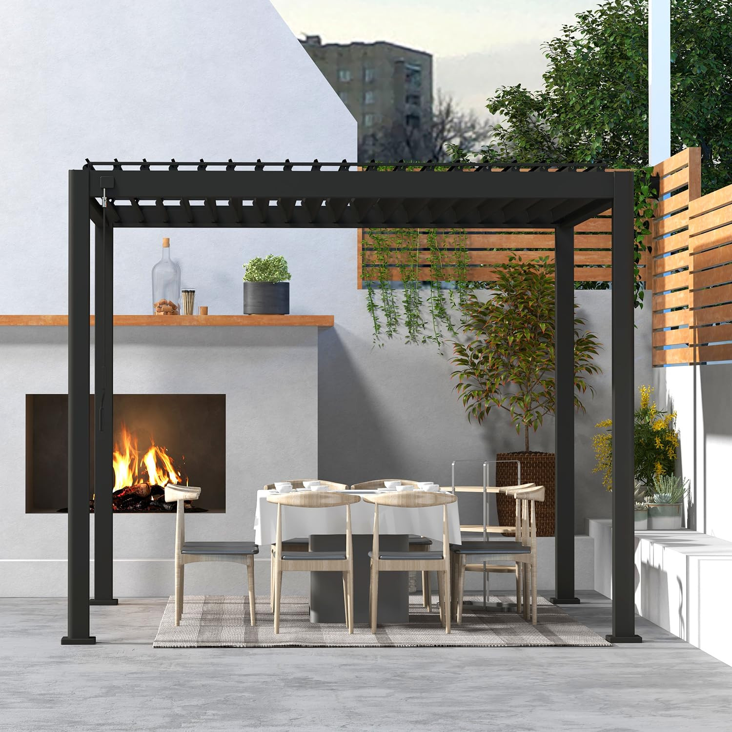 111S Round Louvered Pergola Gazebo, 10Ft x 10Ft, Full Aluminum Frame, Adjustable Roof, Outdoor, D... | Amazon (US)