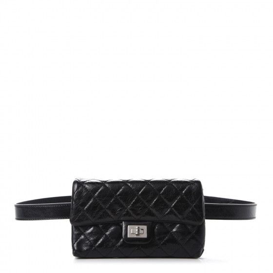 CHANEL Glazed Calfskin Quilted 2.55 Reissue Flap Belt Bag Clutch Black | Fashionphile