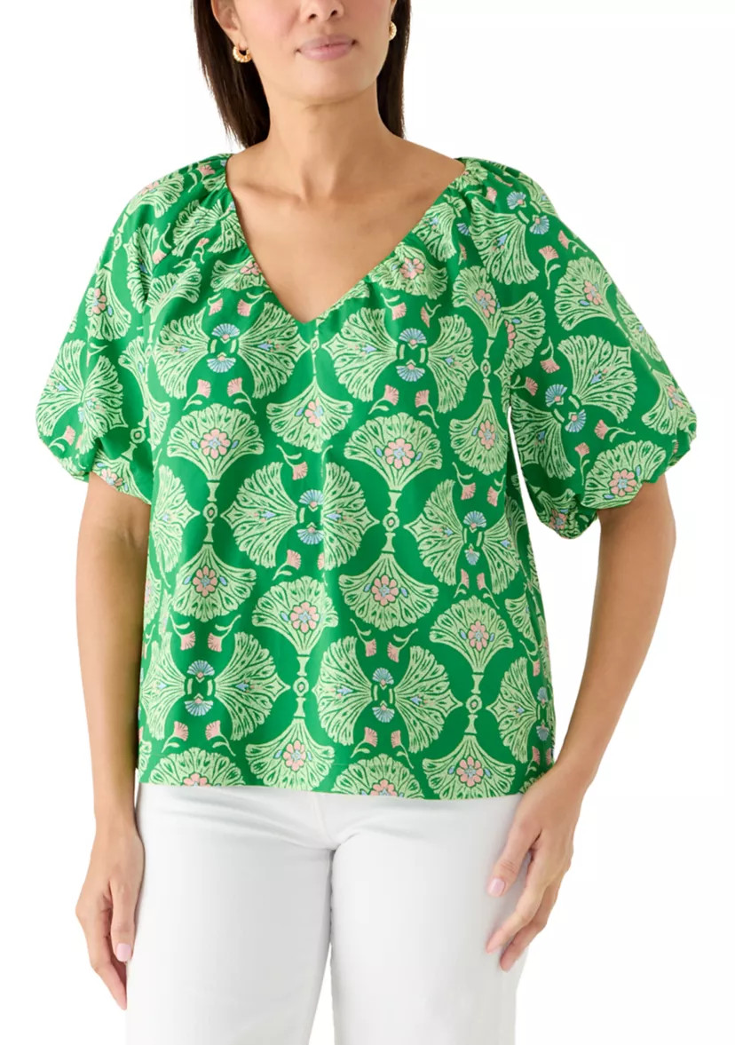 Women's Short Bubble Sleeve Printed Top | Belk
