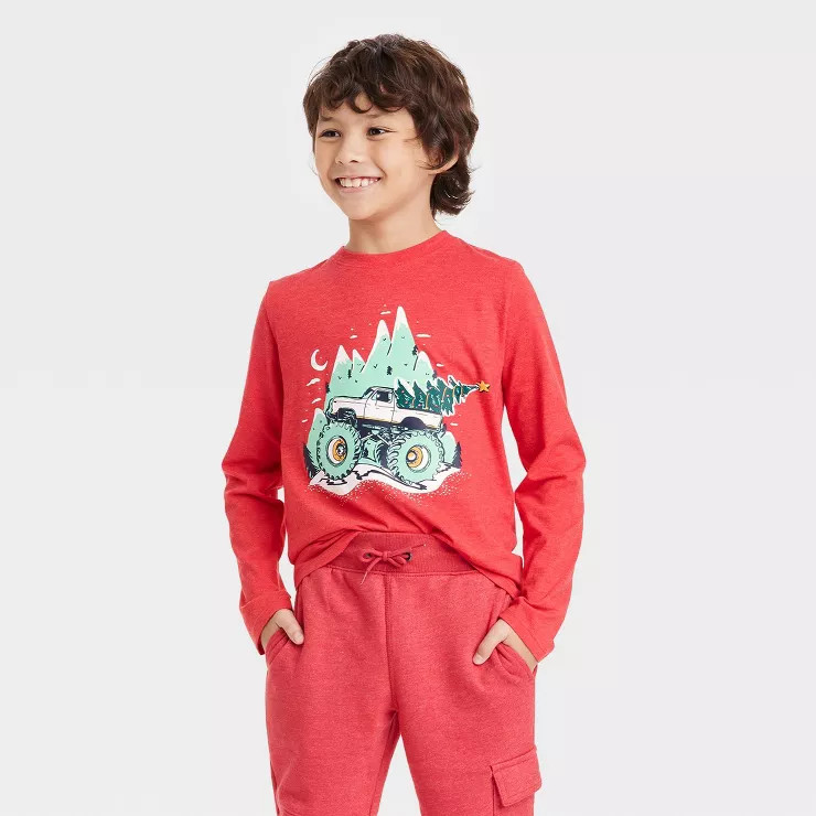 Boys' 'Mountain Monster Truck' Long Sleeve Graphic T-Shirt - Cat & Jack™ Red | Target