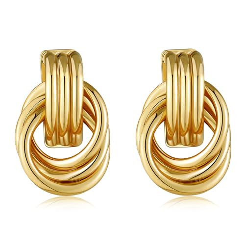 CAENYO Gold Chunky Knot Earrings for Women, 14K Gold Plated Lightweight Statement Drop Earrings Hypoallergenic Vintage Dangle Earrings for Daily Wear & Gifting (Knot Gold) | Amazon (US)