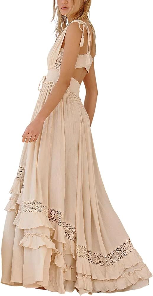 Women Cut Out Backless Maxi Dress Y2k Spaghetti Strap Open Back Sexy Elegant Flowy Summer Long Su... | Amazon (US)