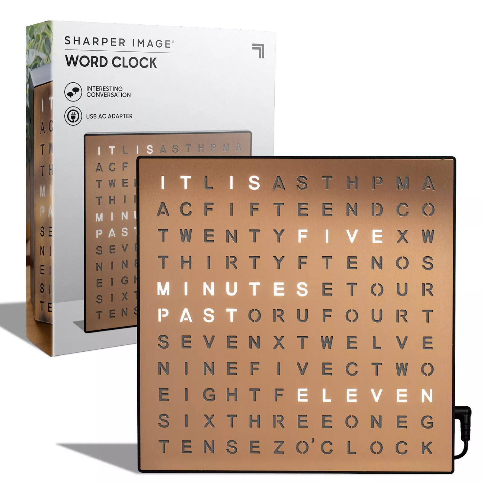 Sharper Image LED Tabletop Word Clock, Brown Black | Kohl's