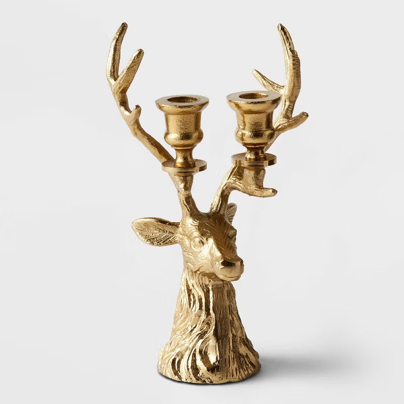 9.7"x6" Taper Cast Aluminum Reindeer Candle Holder Gold - Wondershop™ | Target