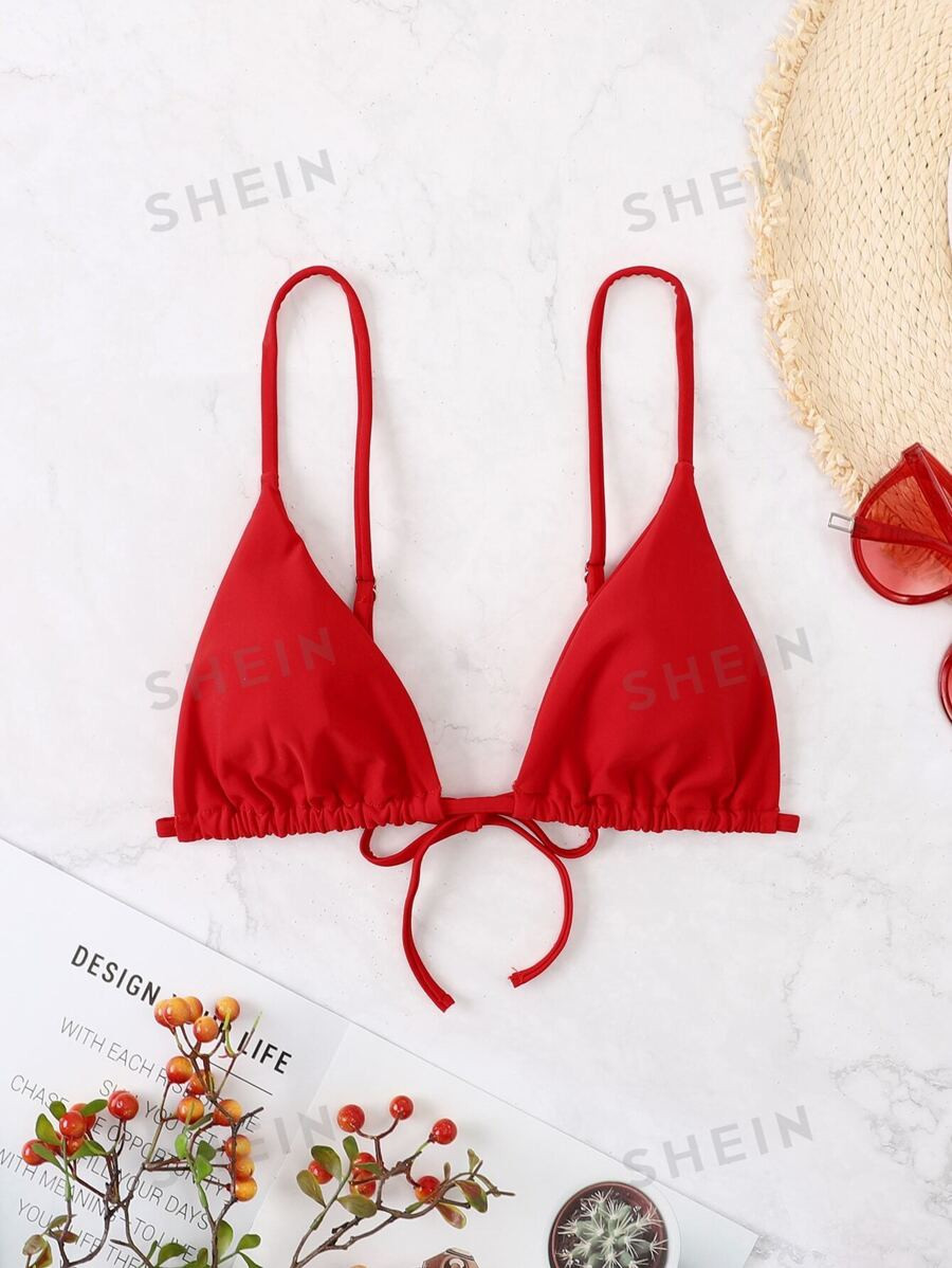 SHEIN Swim Summer Beach Plain Triangle Bikini Top | SHEIN
