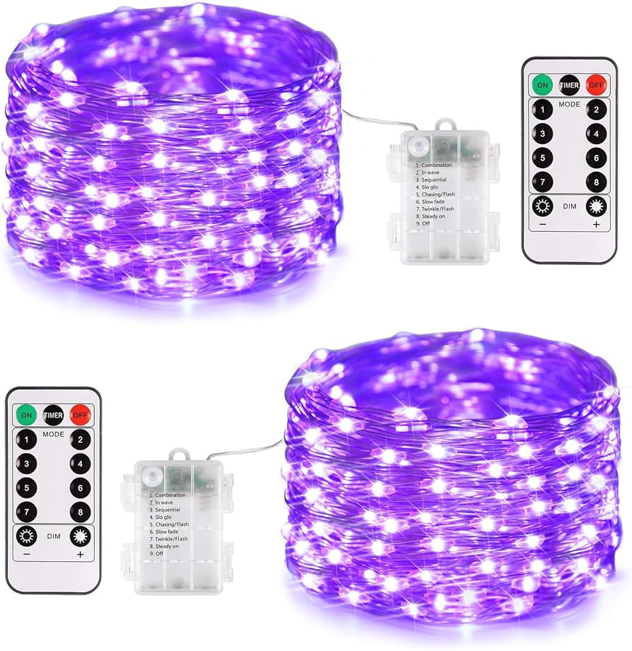 JMEXSUSS 2 Pack Halloween Fairy Lights Battery Operated, Total 200 LED 66ft Purple Halloween Ligh... | Amazon (US)