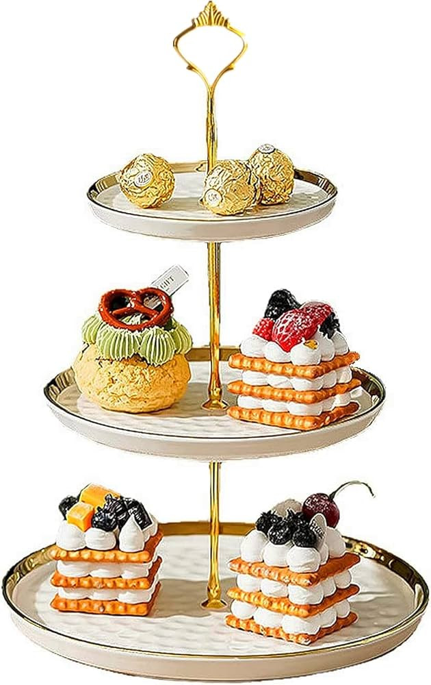 CofeLife 3 Tier Ceramic Cake Stand - Elegant Dessert Cupcake Stand - Pastry Serving Tray Platter ... | Amazon (US)