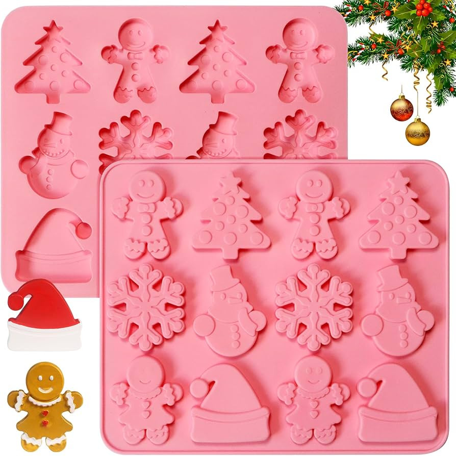 2 Pack Christmas Chocolate Molds Silicone Candy Molds Non Stick Cookies Baking Trays with Christm... | Amazon (US)