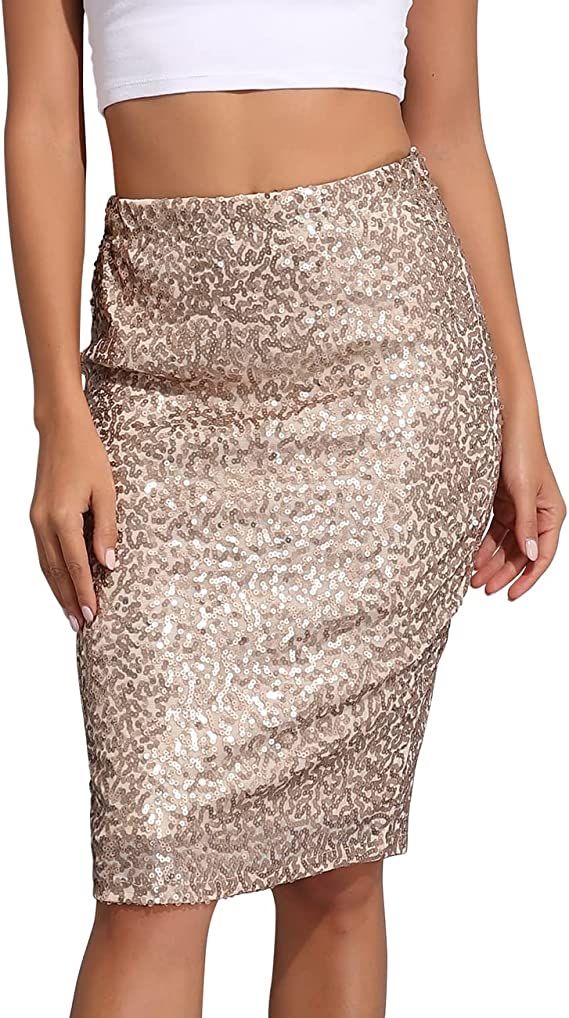 PrettyGuide Women's Sequin Skirt High Waist Sparkle Pencil Skirt Party Cocktail | Amazon (US)