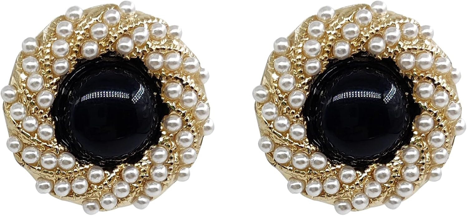 Stud Earrings for Women Black Round Pearl Earings Fashion Jewelry | Amazon (US)
