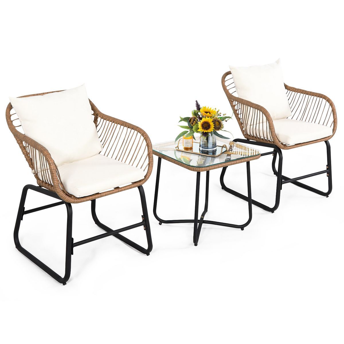 Tangkula 3PCS Patio Rattan Furniture Set Outdoor Bistro Set w/Washable Cushion Conversation Set w... | Target