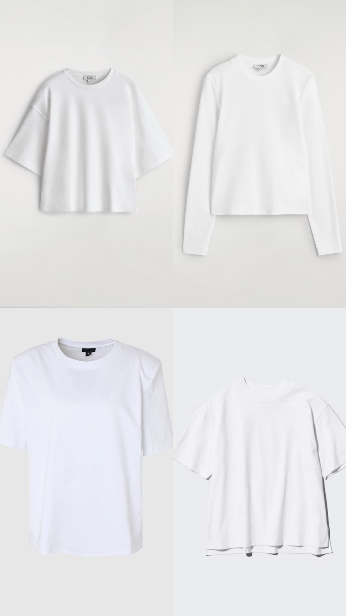 My fave white T-shirts 🤍

COS Boxy T-Shirt I love the fit of this one especially the sleeve length. Such a good everyday shape and one I repurchase a new colour every year. 

COS Long-Sleeve Top I know this isn’t a t-shirt but had to share! I wear it so much for layering and will definitely be picking it up in a few more colours for A/W.

Karen Millen Shoulder-Pad T-Shirt If you love a boxy structured shoulder moment like me this is so good. I’ve been wearing it constantly lately it instantly makes a simple pair of trousers look more expensive and put together.

Uniqlo AIRism T-Shirt The perfect basic. 
If you just want a really good casual white T-shirt that washes well wears well and goes with everything this is the one.

#LTKuk #LTKeurope #LTKsummer