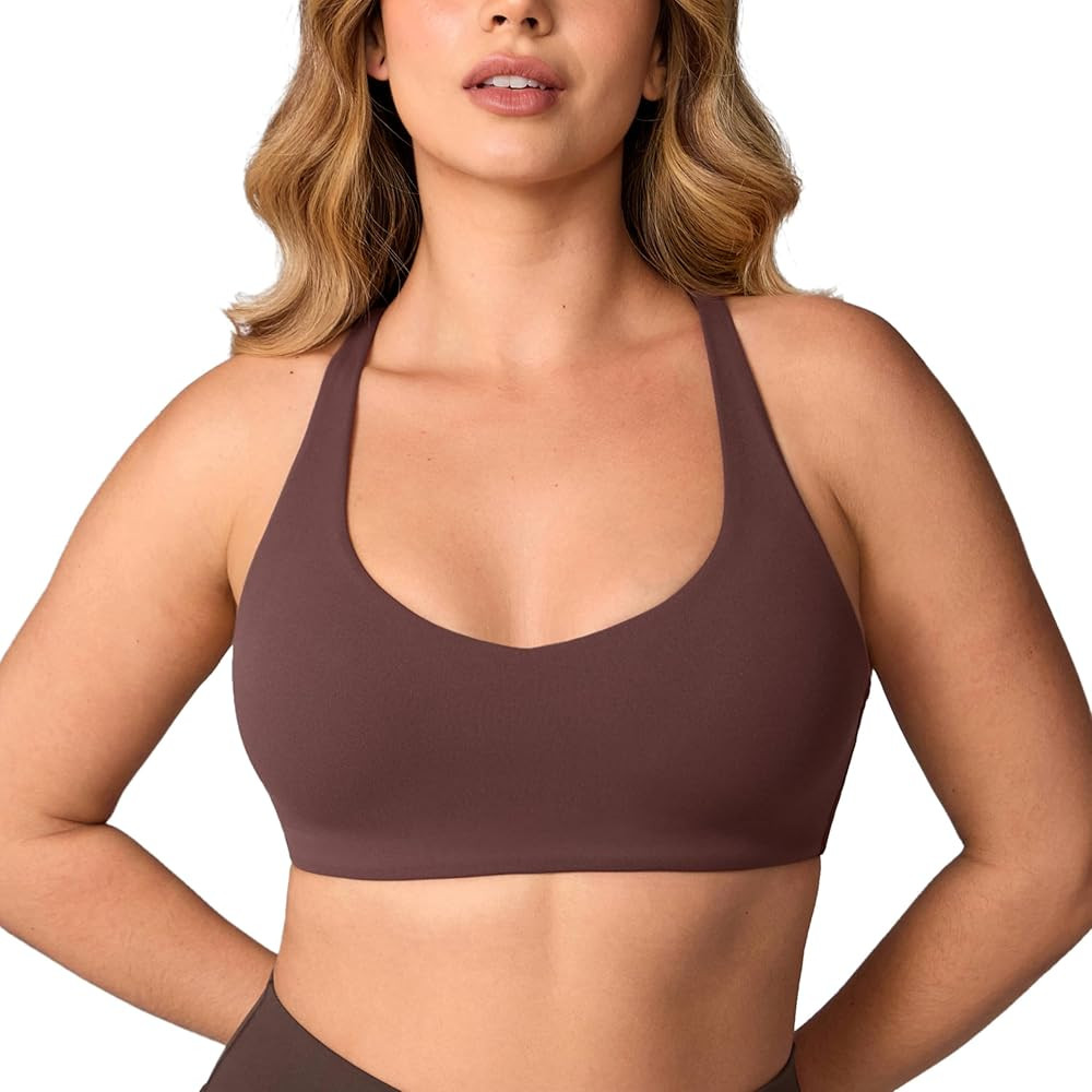 UNISSU Hugcurve Adjustable Twist Cross Back Sports Bra for Women V Neck Wireless Padded Yoga Work... | Amazon (US)