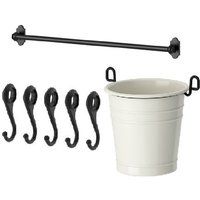 Ikea Steel Kitchen Organizer Set, 31-inch Rail, 5 Hooks, Flatware Caddy, Black, | Bonanza (Global)
