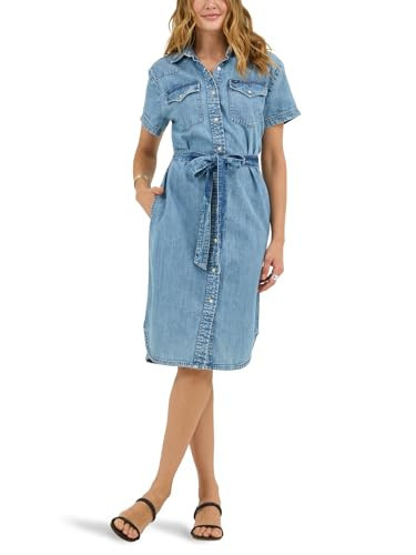 Lee Women's Legendary Short Sleeve Western Denim Dress, Mt. Range, Large | Amazon (US)