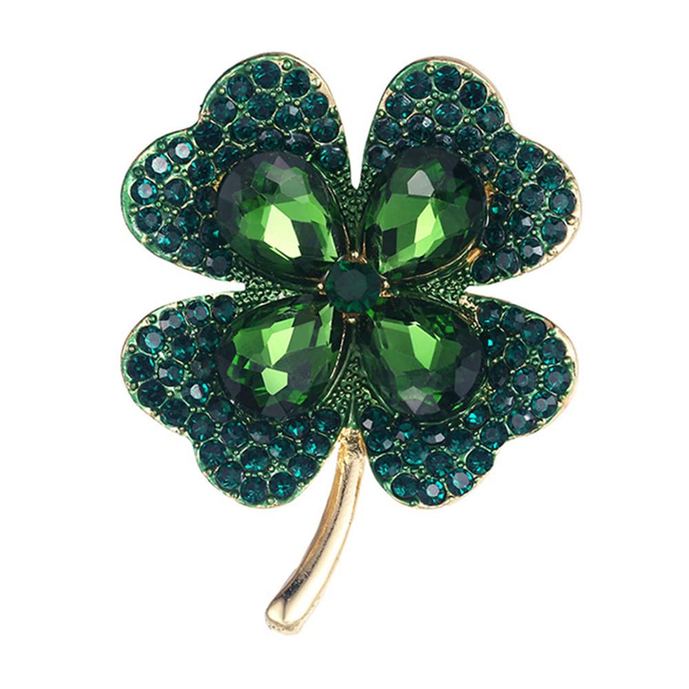 Rhinestone Green Clover Leaf Brooch Pin for Women Girls Unisex Gold Plated Vintage Crystal Flower... | Amazon (US)