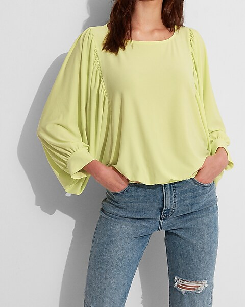 Long Draped Sleeve Banded Waist Top | Express