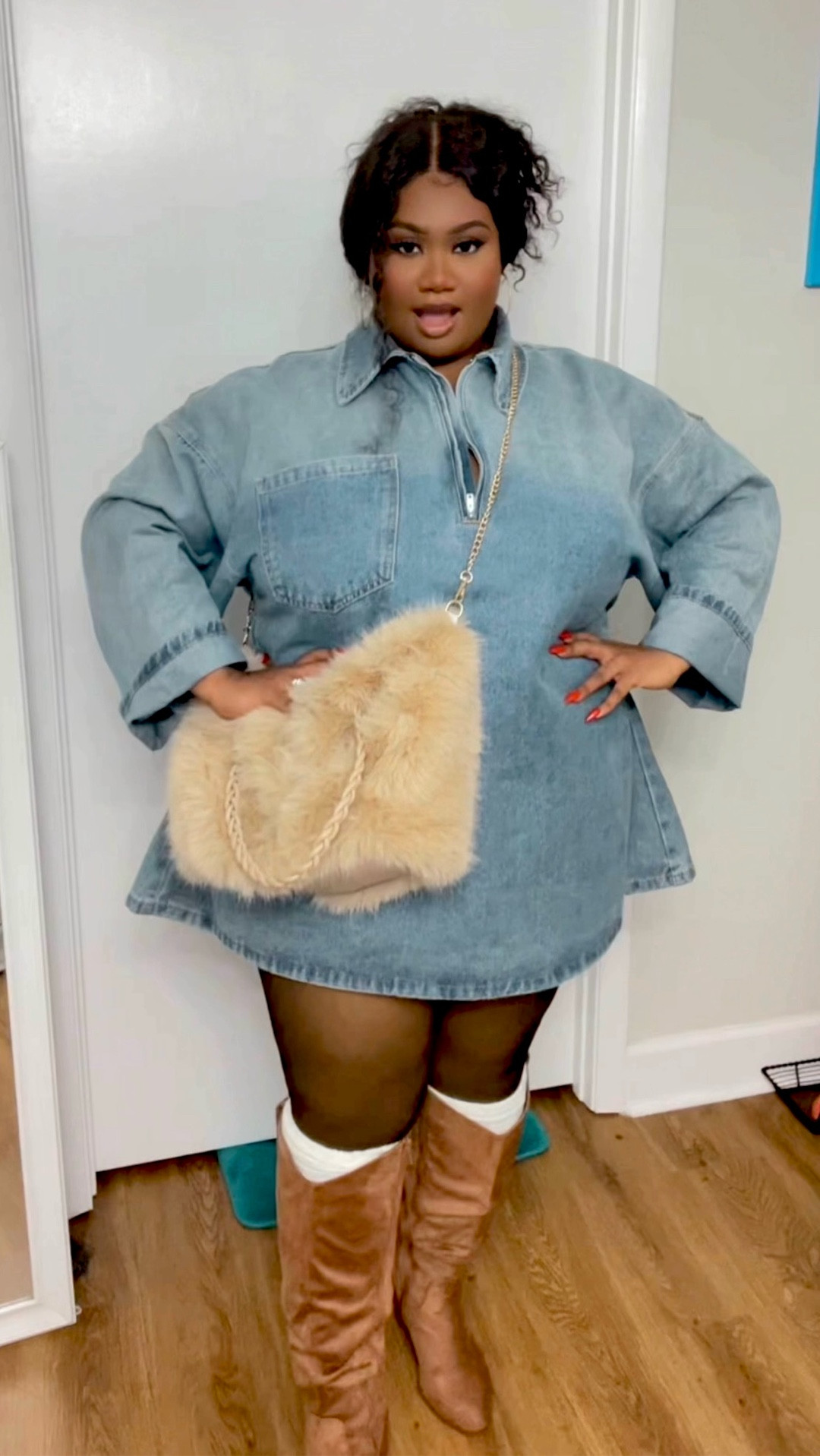 This fur purse is one of those pieces that instantly elevates an outfit. I’m wearing Khaki but I have…4 more colors. Lol 
I just love how it works with casual looks and more styled outfits without feeling overdone. Easy, chic, and surprisingly versatile. 

#LTKPlusSize #LTKGiftGuide #LTKHoliday