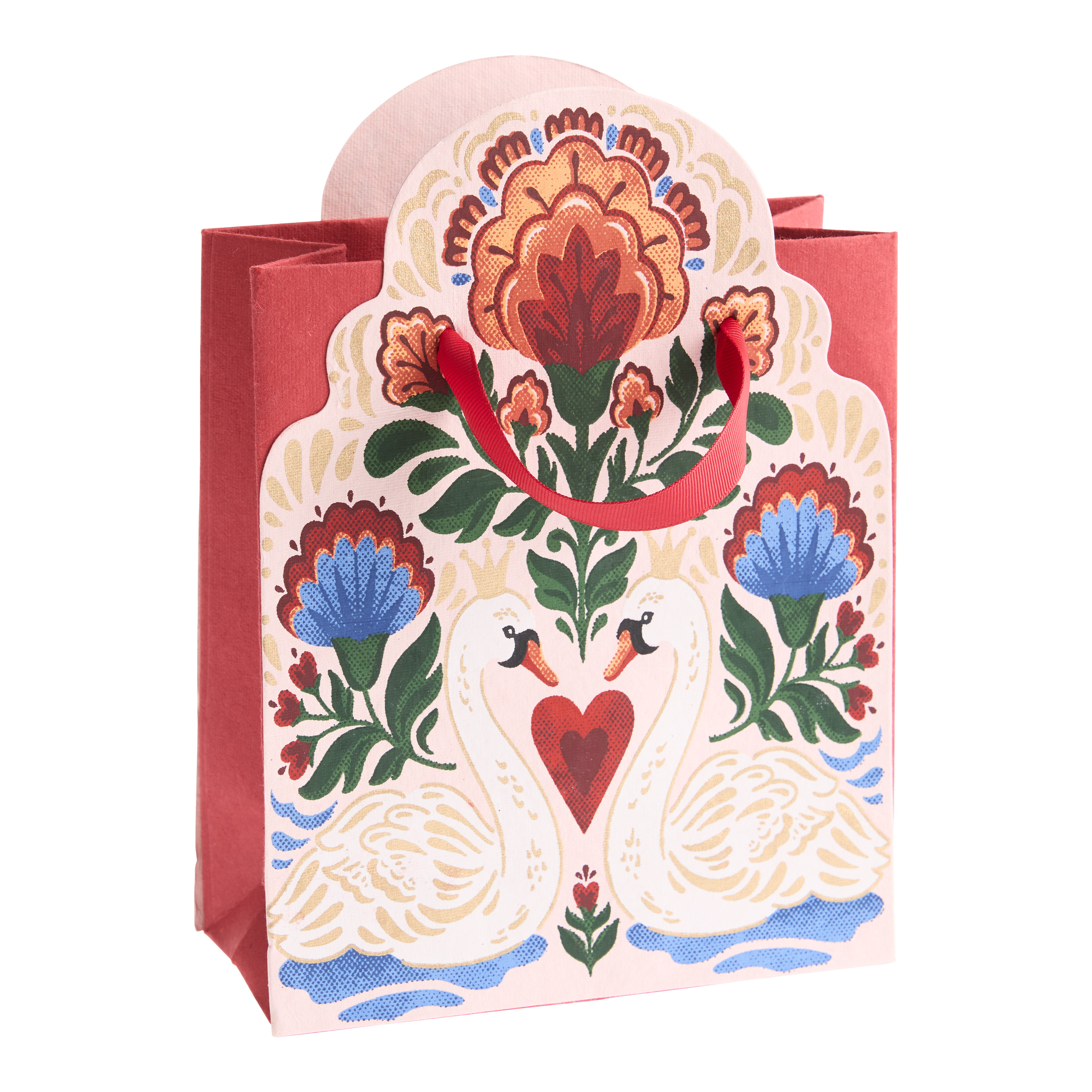Small Pink and Red Vintage Swan Gift Bag | World Market