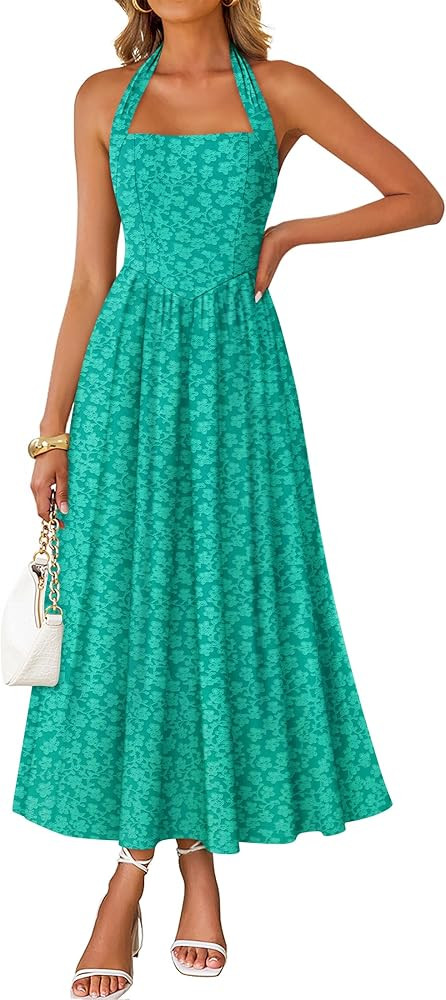 ZESICA Women's Summer Sleeveless Floral Maxi Dresses 2026 Halter Neck Flowy A Line Formal Cocktai... | Amazon (US)