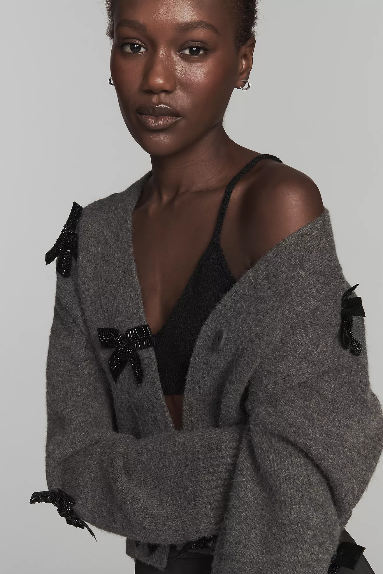 English Factory Bow-Embellished Crop Cardigan Sweater | Anthropologie (US)