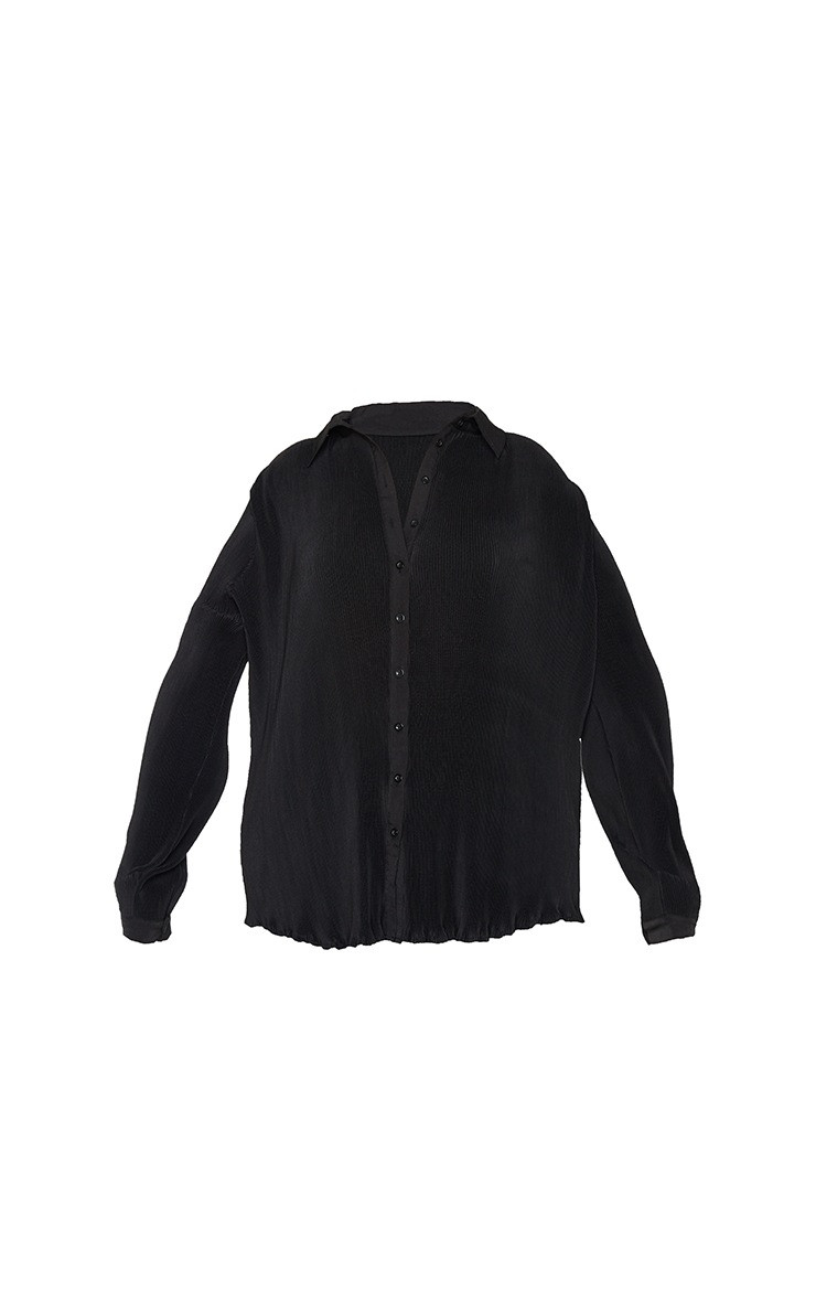 Plusâ Blackâ Plisse Button Front Oversized Shirt | PrettyLittleThing US