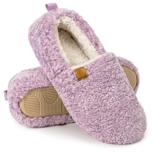 EverFoams Women’s Soft Curly Full Slippers Memory Foam Lightweight House Shoes Cozy Loafer with Polar Fleece Lining Purple,8.5 US | Amazon (US)
