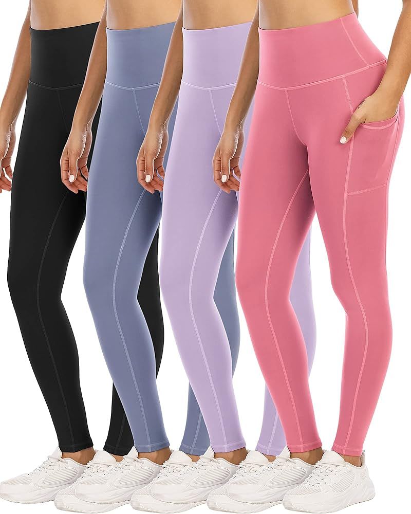 YOUNGCHARM 4 Pack Leggings with Pockets for Women,High Waist Tummy Control Workout Yoga Pants | Amazon (US)