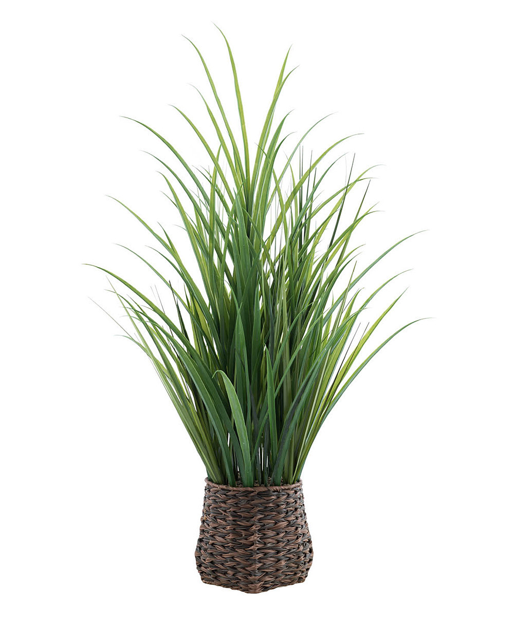 Hemsly Faux Plants Green - Green Tall Grass in Wicker Basket Arrangement | Zulily