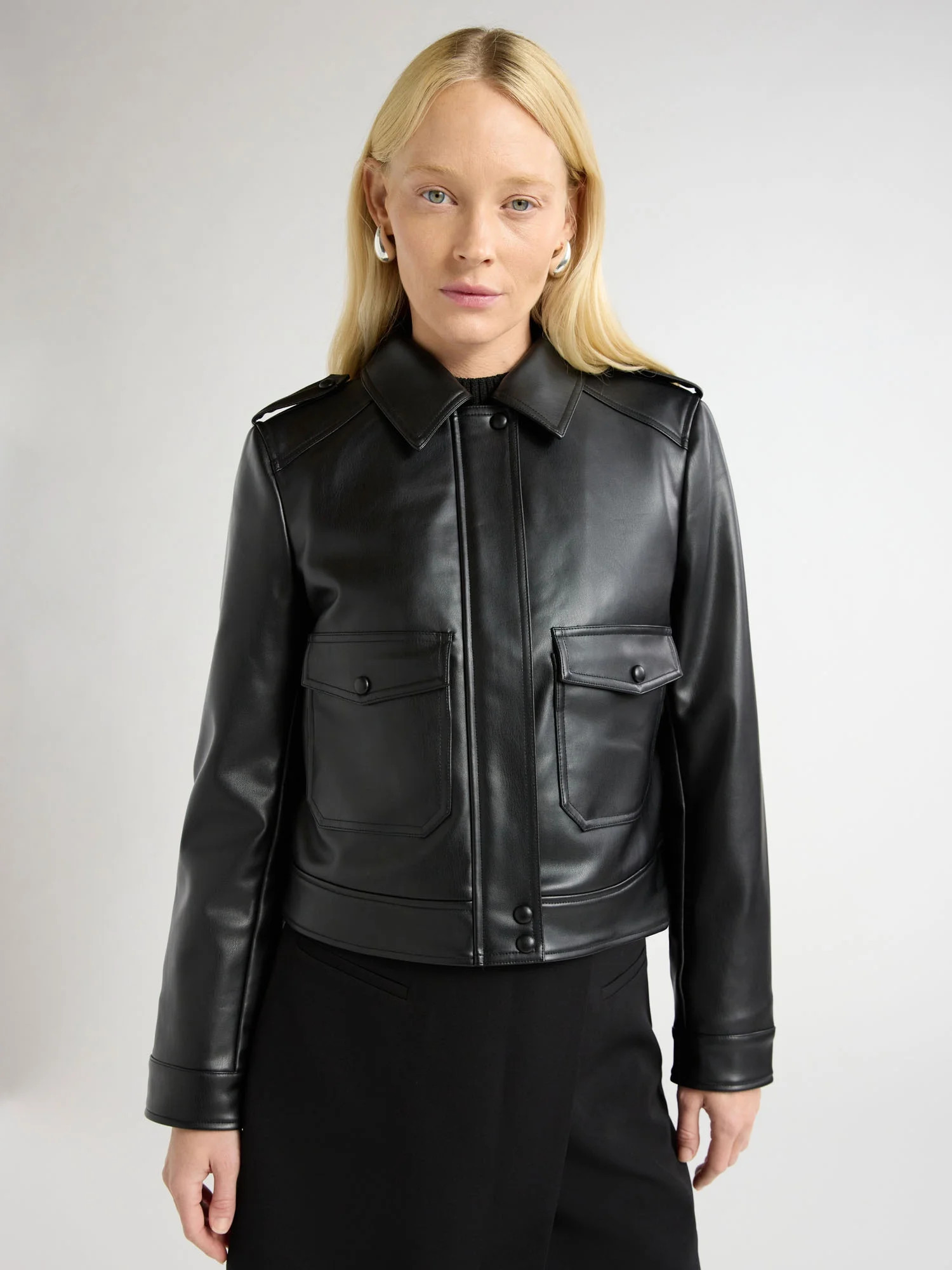 Scoop Women's and Women's Plus Faux Leather Cargo Pocket Jacket, Sizes XS-4X | Walmart (US)