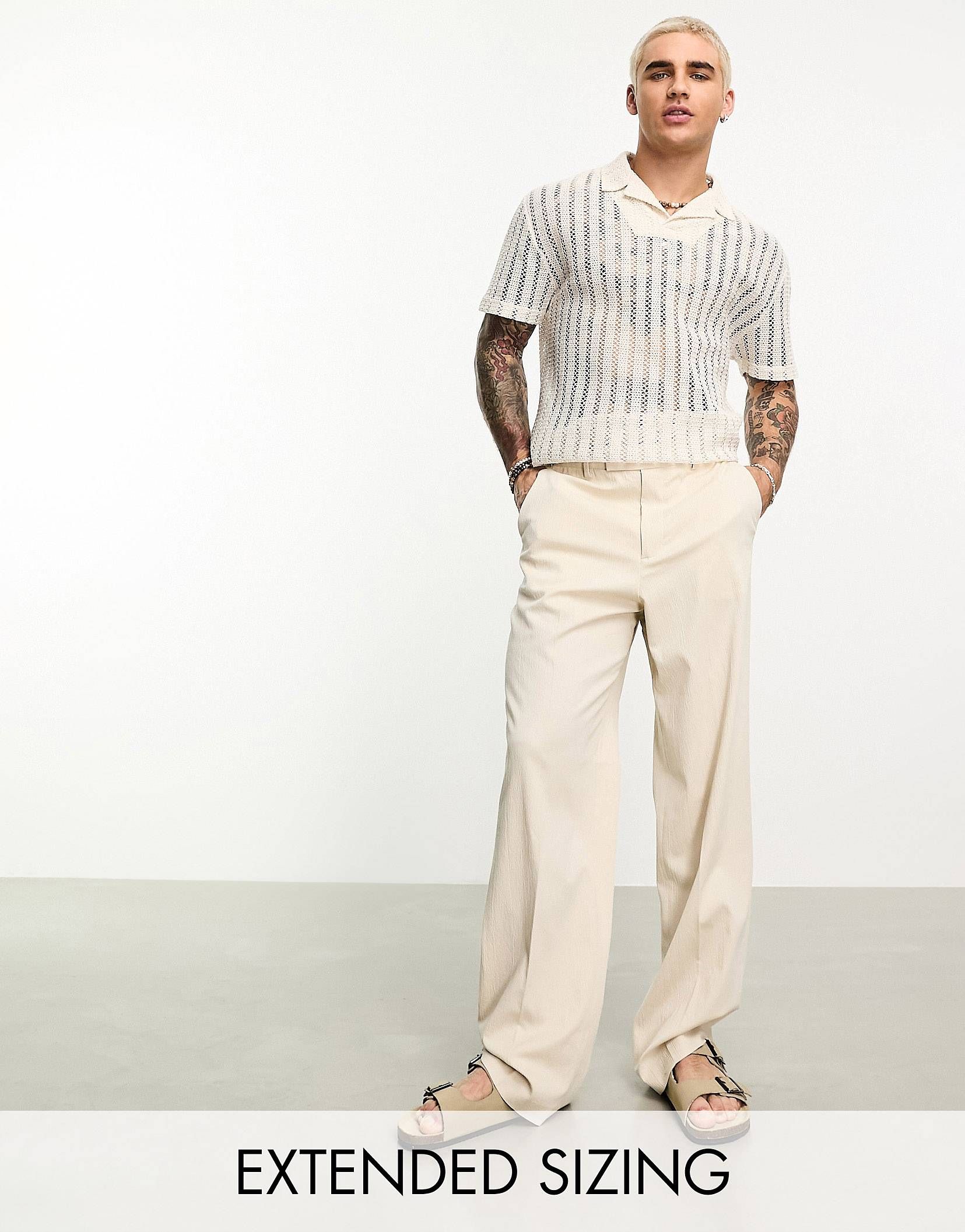 ASOS DESIGN linen mix wide leg smart pants in ecru crinkle | ASOS | ASOS (Global)