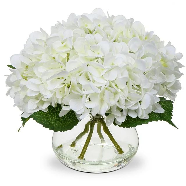 Hydrangea Artificial Flowers with Vase White Silk Fake Flowers Arrangements in Glass Vase with Fa... | Walmart (US)