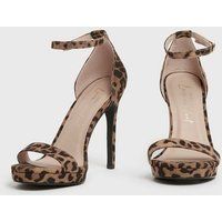Stone Leopard Print Suedette Platform Stiletto Heel Sandals New Look Vegan | New Look (UK)