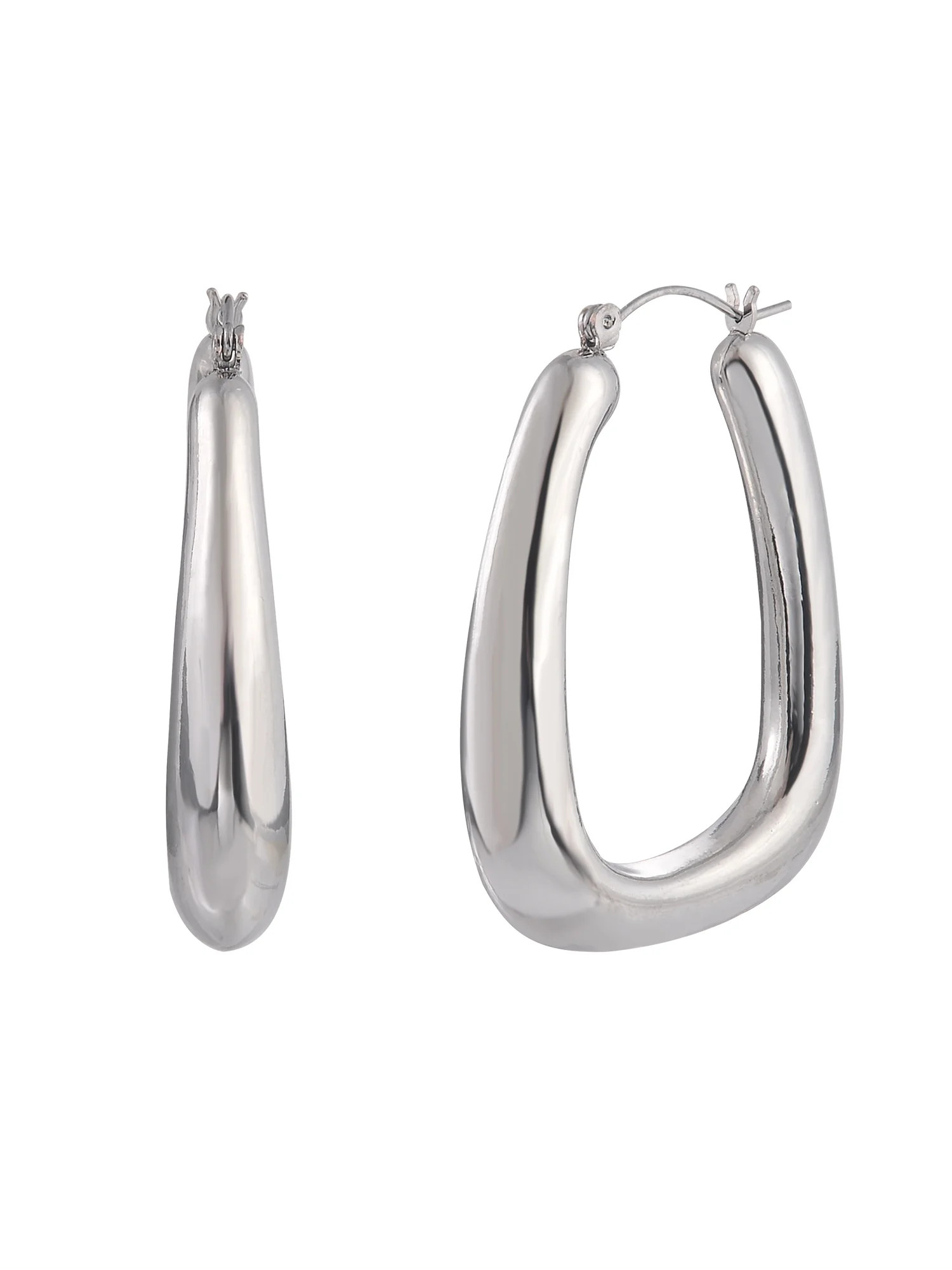 Time and Tru Adult Female Silver-Tone Rectangular Hoop Click-It Earring | Walmart (US)