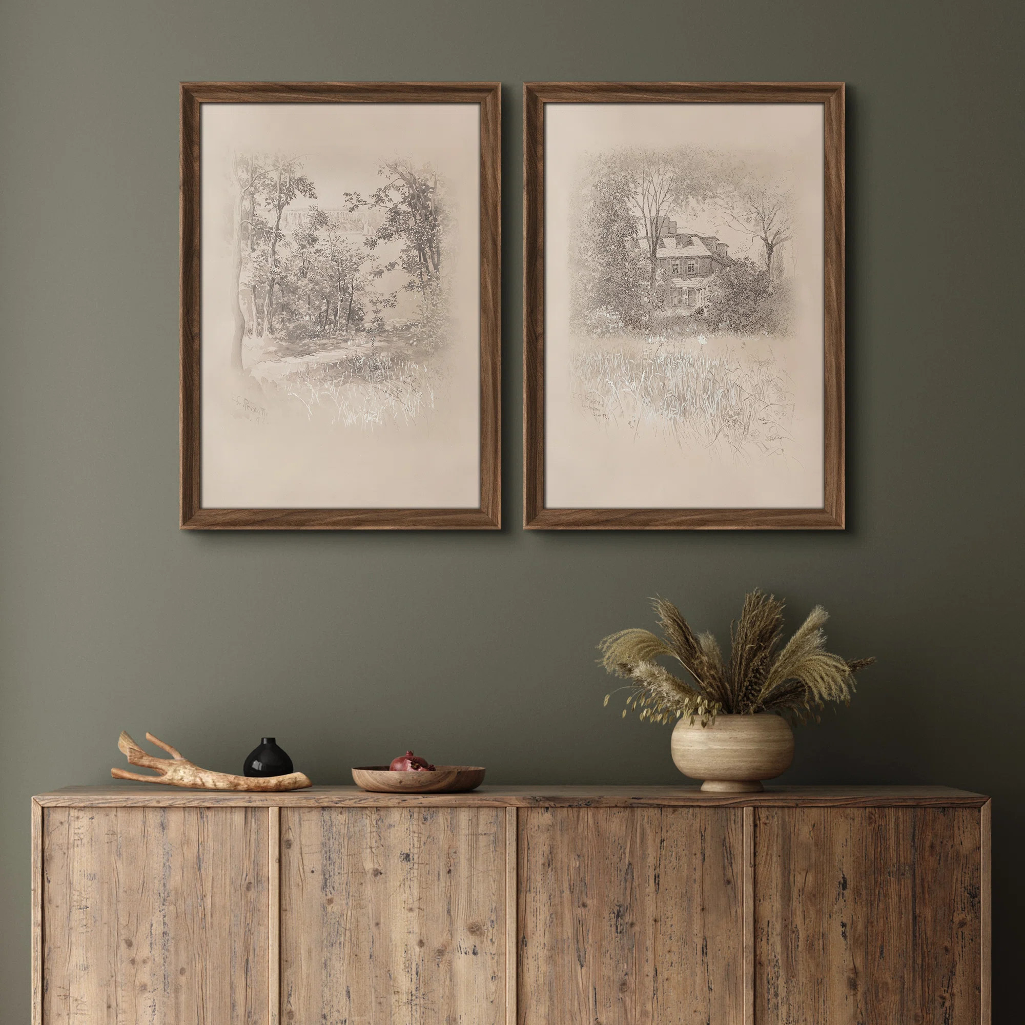 Premium Framed Wall Art Vintage Fine Art Antique Classic for Bedroom - 26"x36" Brown Set of 2 (Se... | Wayfair North America