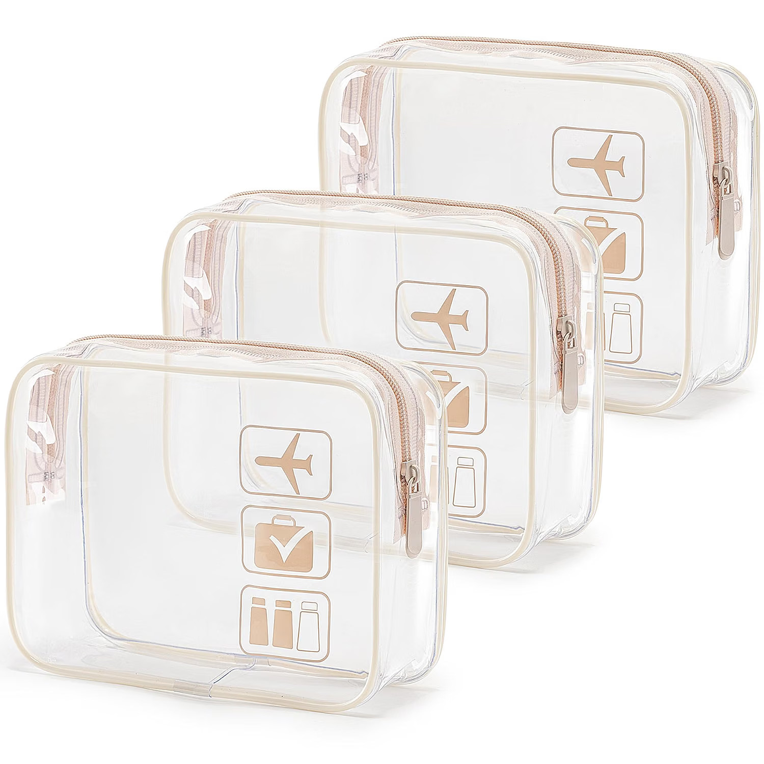 TSA Approved Toiletry Bag, 3 Pcs Clear Travel Toiletries Bags, Flesh Pink | Amazon (US)