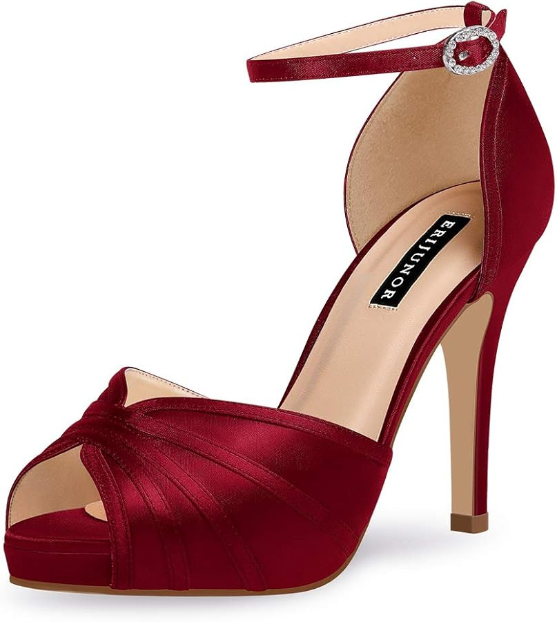 ERIJUNOR Women's High Heel Sandals Lace Satin Ankle Strap Evening Party Prom Wedding Shoes | Amazon (US)