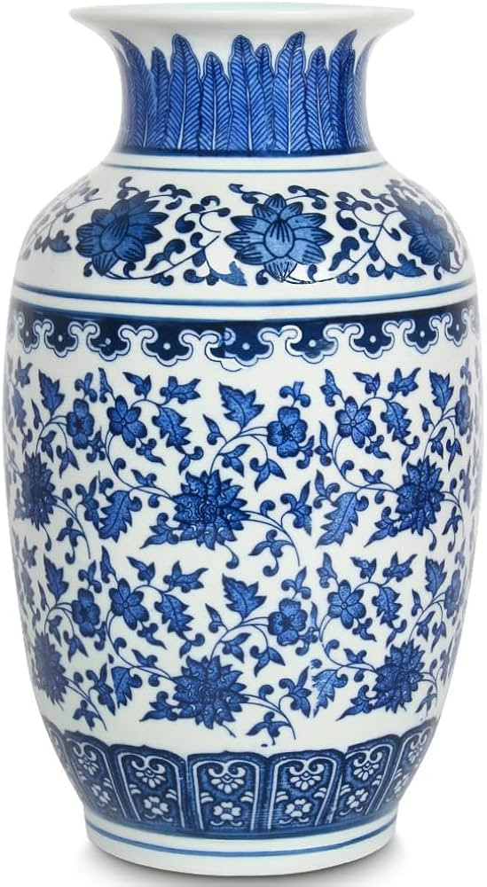 Blue and White Vase, Beautiful Chinoiserie Vase, Large Ginger Jar Porcelain, Chinoiserie Decor fo... | Amazon (US)