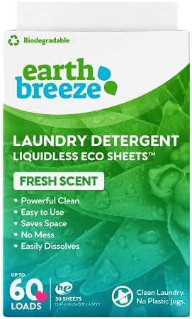 Earth Breeze Laundry Detergent Sheets - Fresh Scent - No Plastic Jug (60 Loads) 30 Sheets, Liquid... | Amazon (US)