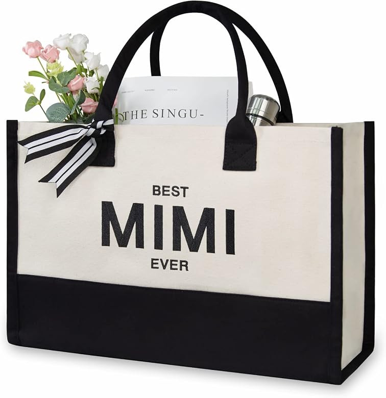 TOPDesign Personalized Initial Canvas Beach Bag, Monogrammed Gift Tote Bag for Women | Amazon (US)