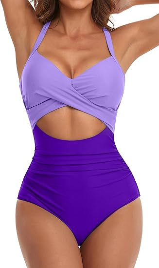 Eomenie Women's One Piece Swimsuits Tummy Control Cutout High Waisted Bathing Suit Wrap Tie Back ... | Amazon (US)